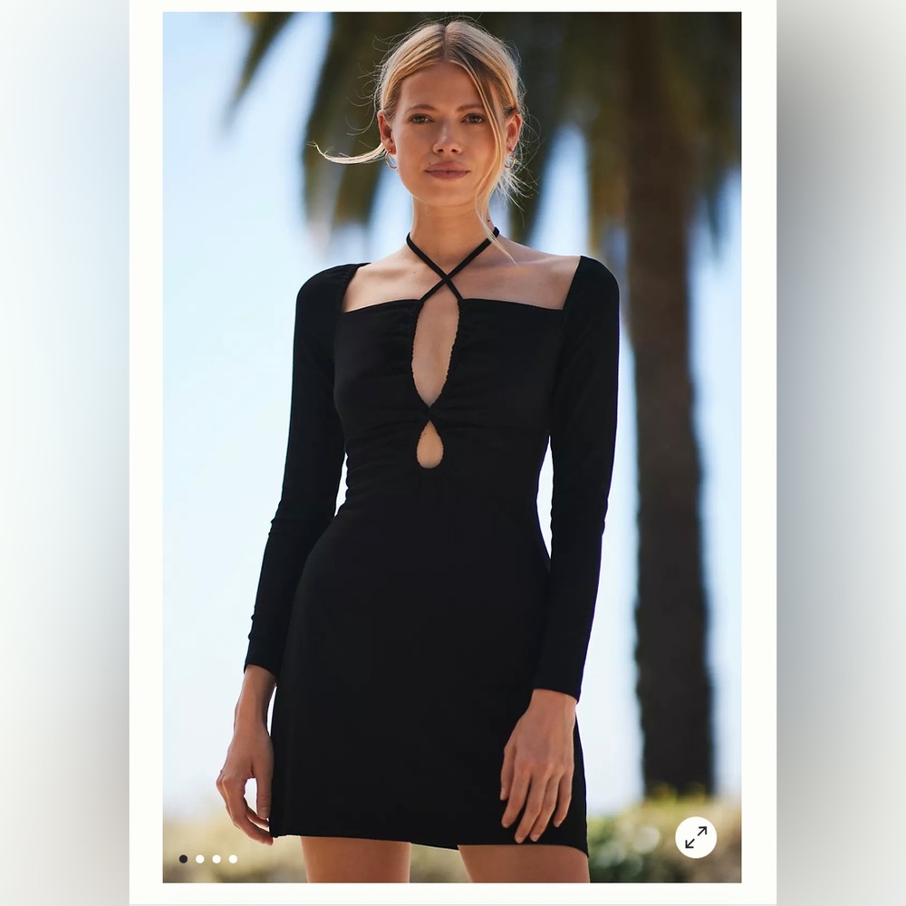 NWT Anthropologie DOLAN Ruched-Front Keyhole Mini Dress. Black size M